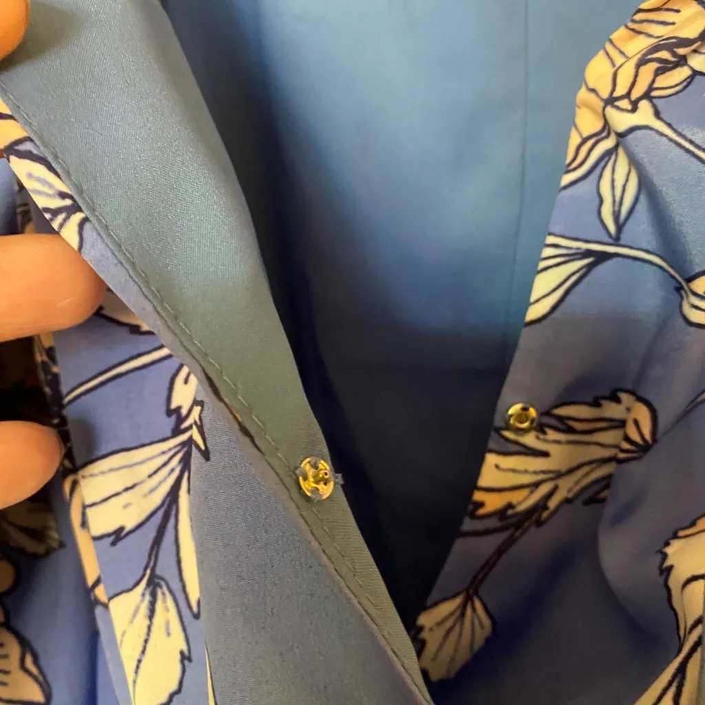 Eliza J Floral Faux Wrap Dress Size 8 Dusty Blue Ruffle Midi Belted Boho Wedding - Image 5