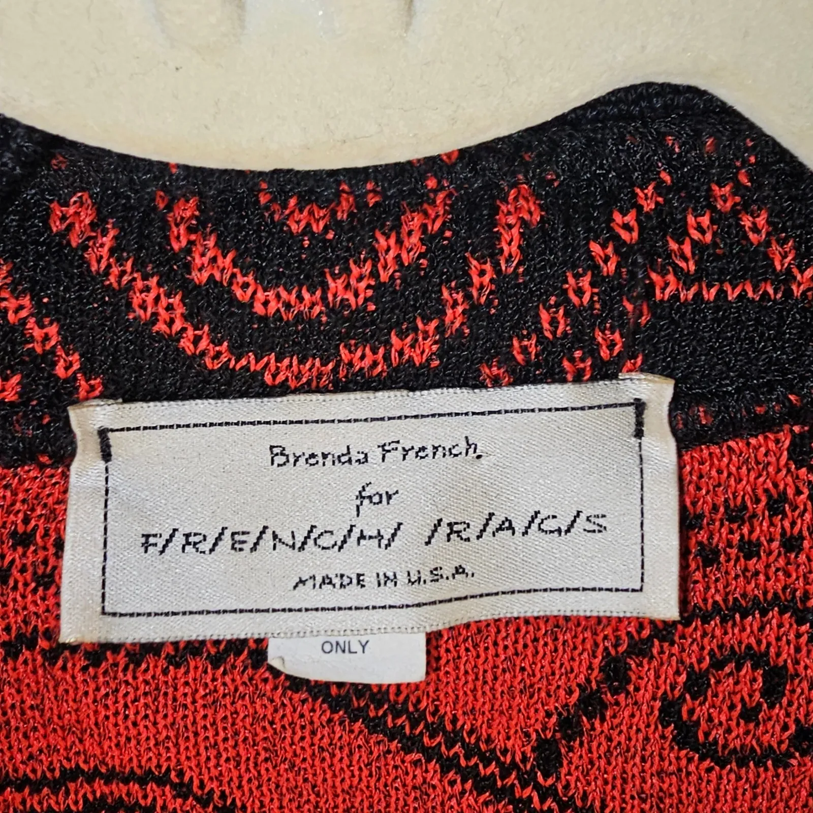 Brenda French French Rags Womens Red Black Wool Blend Cardigan Sweater Vest Lg - Image 4