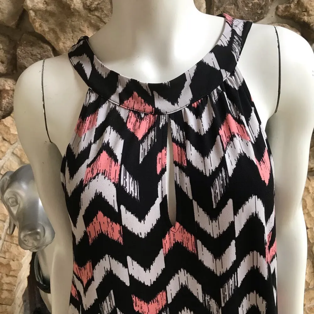 Veronica M Black White Pink Chevron Sleeveless Dress Women's Size S - Image 4