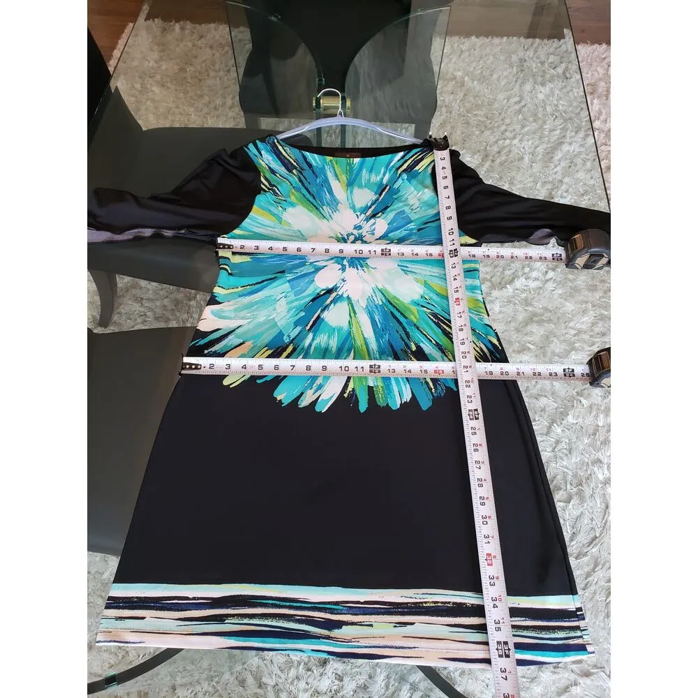 Fenn Wright Manson  Shift Dress Women's 14 Multi Floral Stretch Bell Split Sleeve - Image 8