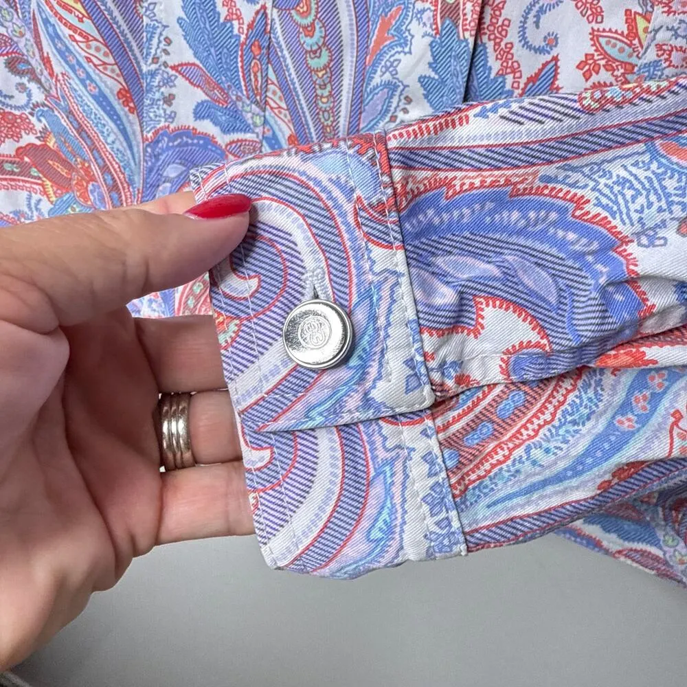 Escada Paisley Print Button Up Cotton Stretch Jacket Size 42 US 12/L Art to Wear Pink Size L - Image 6