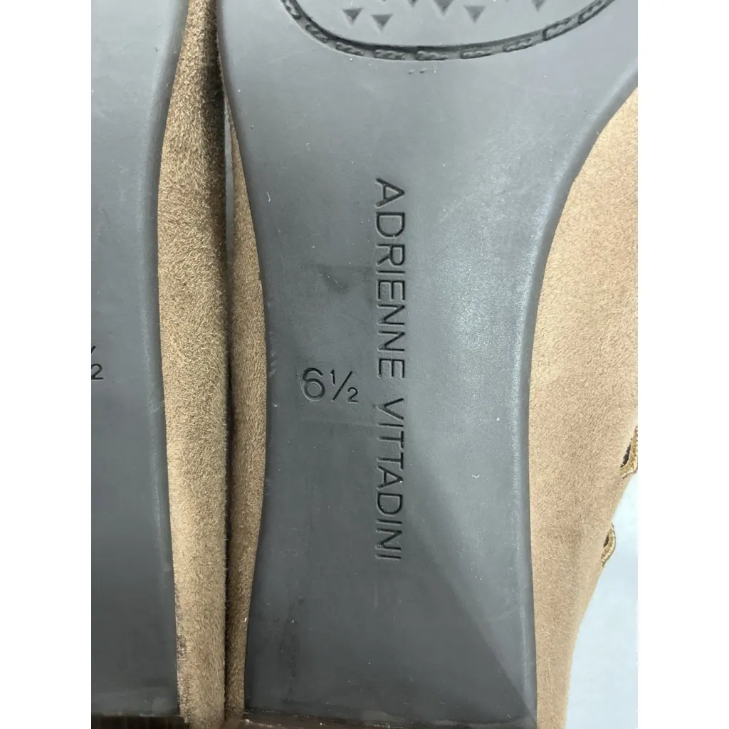 Adrienne Vittadini Womans Bodee Booties 6.5 Tan Open Toe Vented Back Zip Heel - Image 8