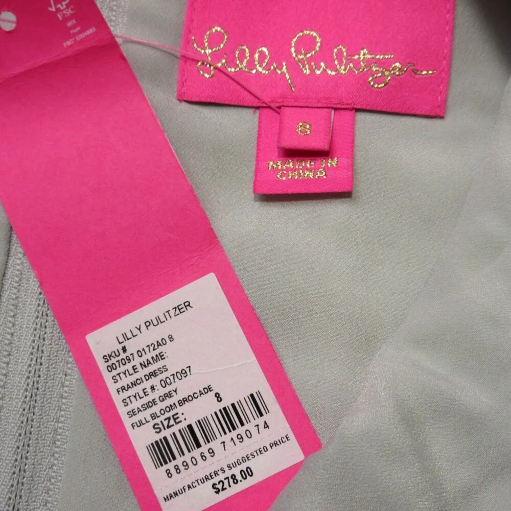 NWT Lilly Pulitzer Franci in Seaside Grey Metallic Full Bloom Brocade Dress 8 - Image 5