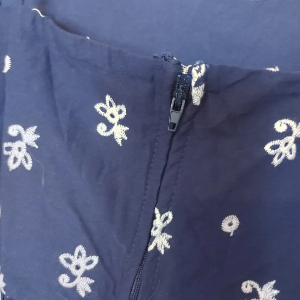 Blue Rain Size Large L Navy Blue White Eyelet Short Dress Summer Floral Wedding - Image 8