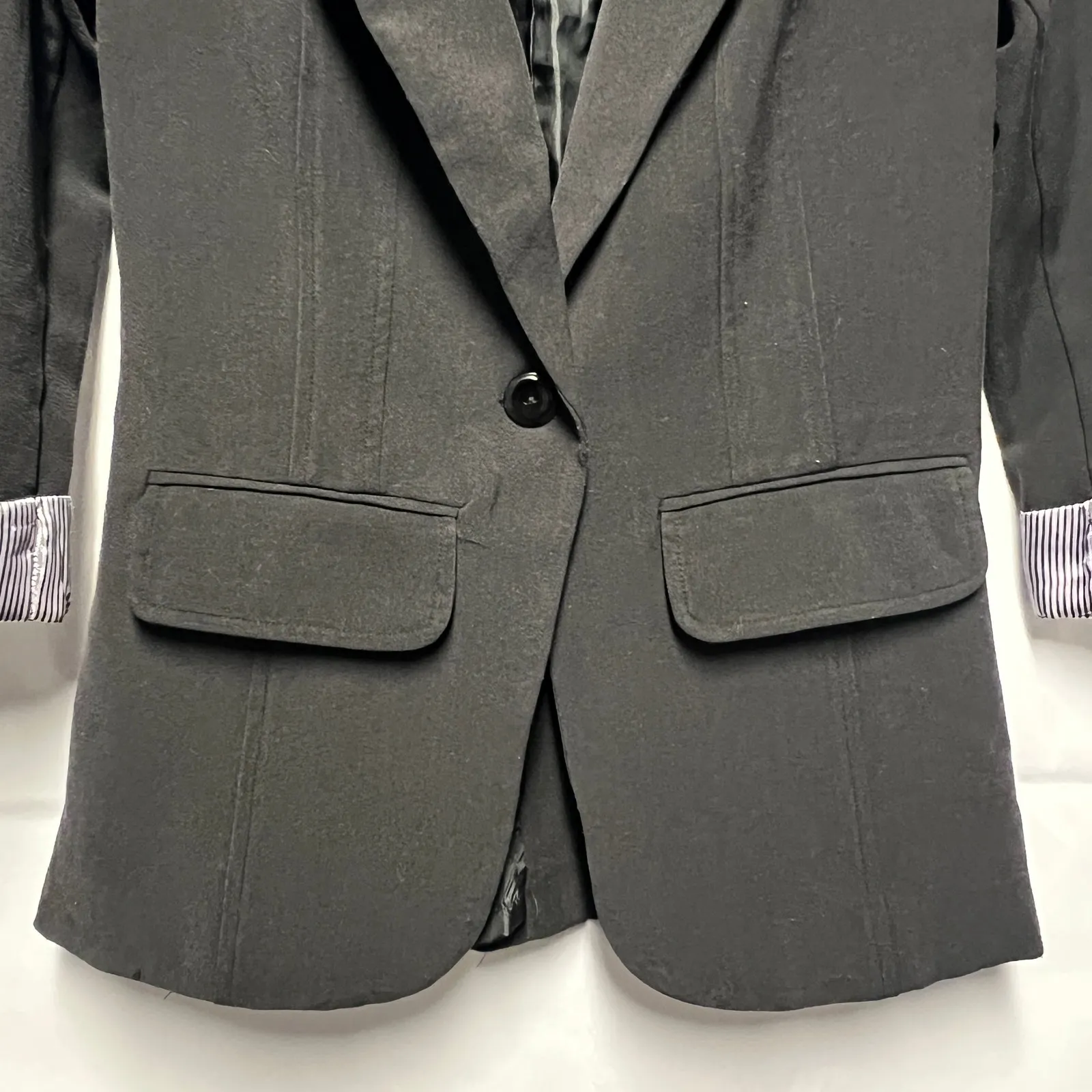 BCX  Black Blazer Jacket Size Medium Button Front Folded Sleeves - Image 4