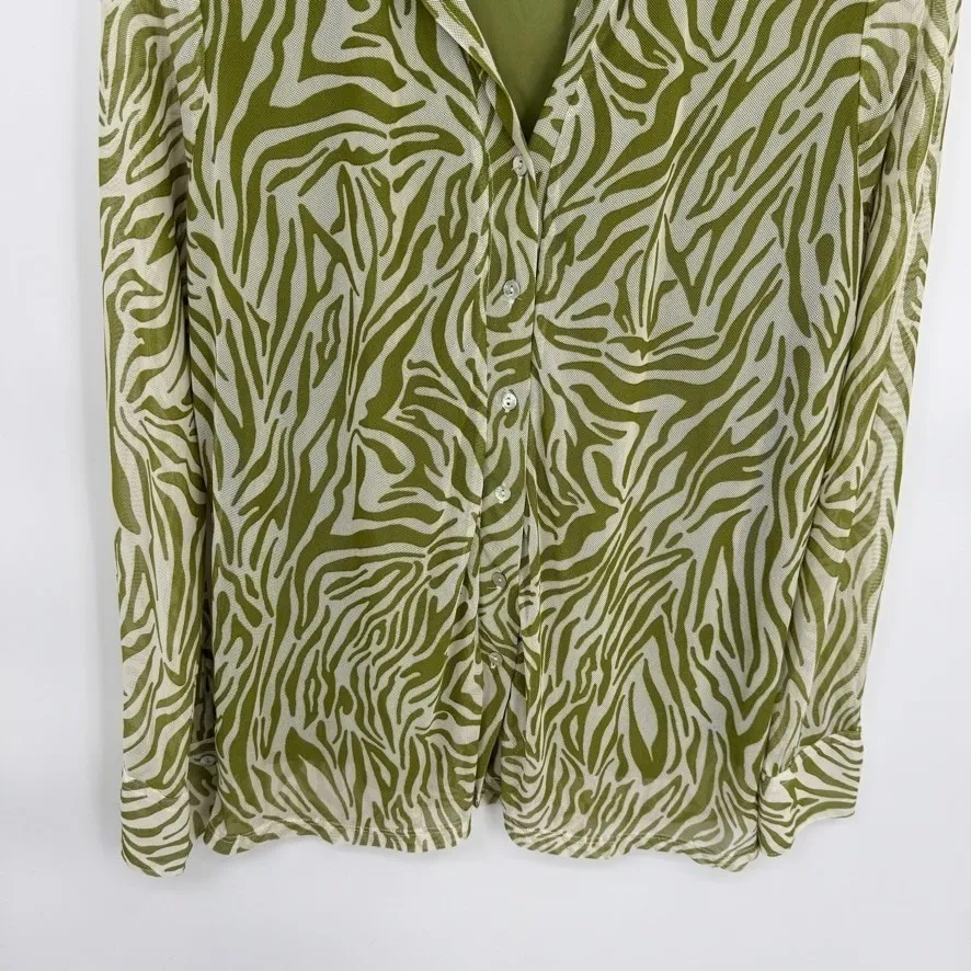 Joie Button Front Shirt Womens Medium Green White Zebra Print Fairy Layered - Image 3