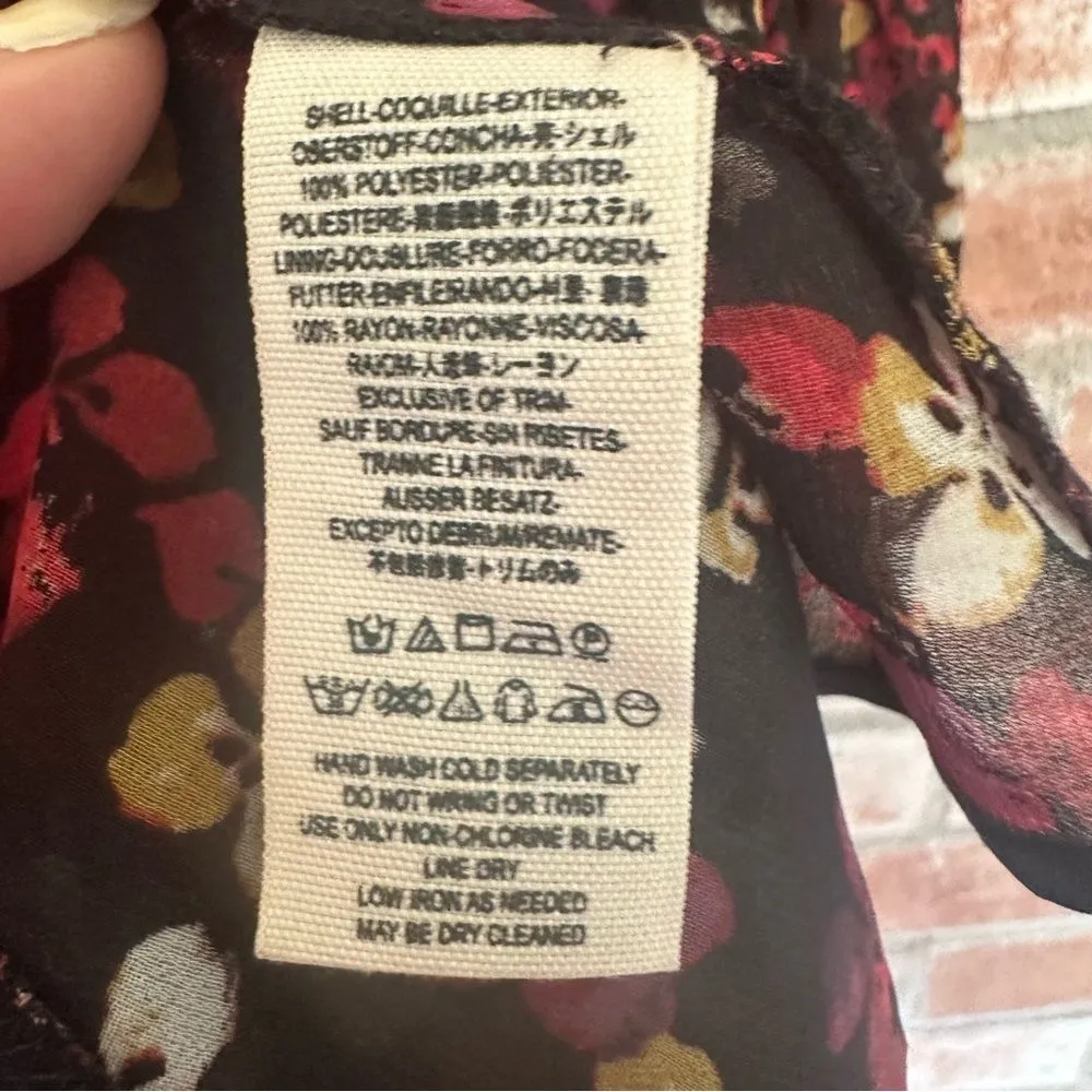 Free People Floral Babydoll Mini Dress Long Sleeve Women’s XS Black Red Boho - Image 8