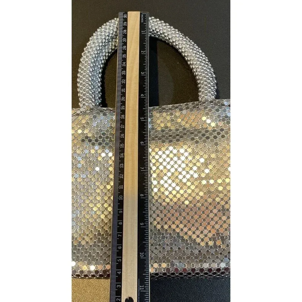 Silver Metal Mesh Small Purse Handbag‎ Handles Evening Bag 90S Y2K Retro VTG - Image 7