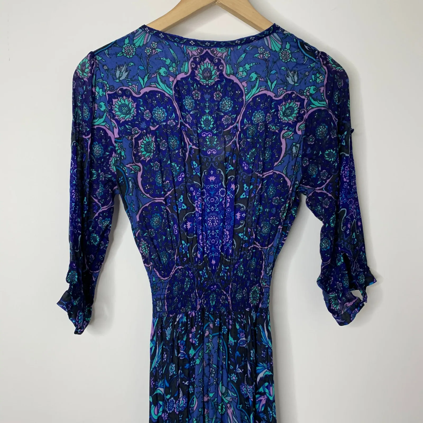 Spell Kiss The Sky Gown XS Bluejay Vintage Duster Lightweight Sheer Boho Purple - Image 11