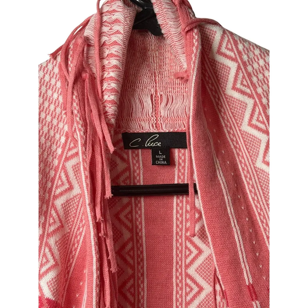 C. Luce Womens Large Pink Aztec Print 3/4 Sleeves Fringe Trim Sweater Cardigan - Image 4