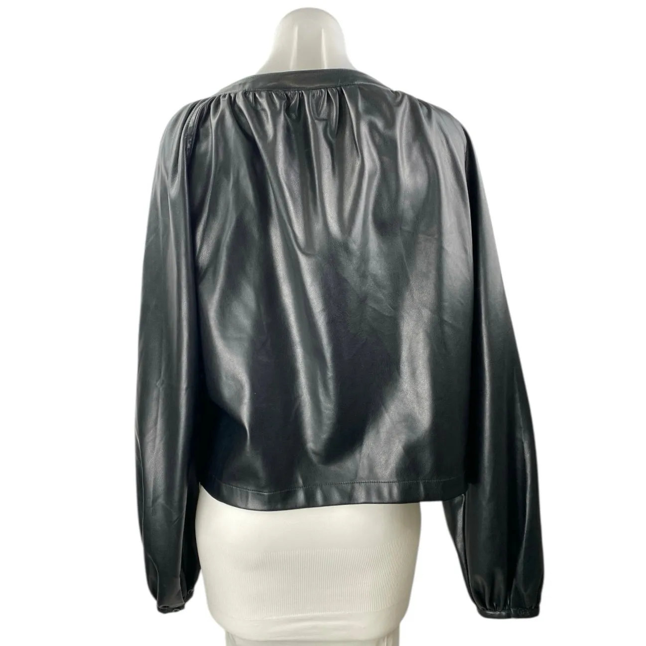 Dolce Cabo Women's Black Faux Vegan Leather Button Down Peasant Blouse Top Sz L Size L - Image 2