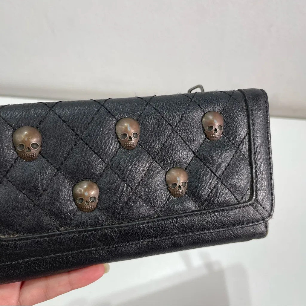 Loungefly Black Quilted Trifold Faux Leather Skulls Clutch Wallet Emo Punk - Image 7