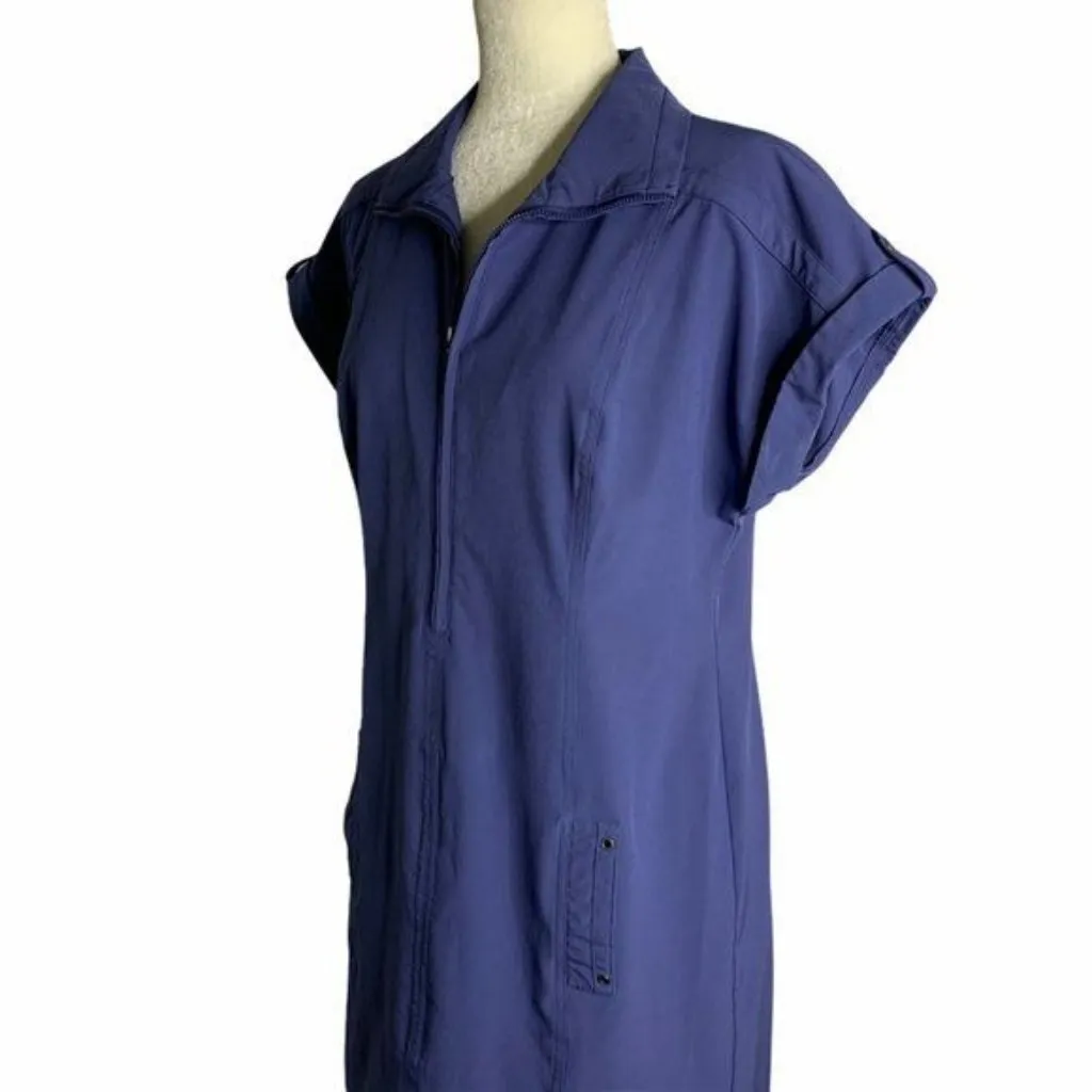 Peck Peck Weekend Half Zip Shirt Dress M Blue Short Sleeve Pockets Collared - Image 6