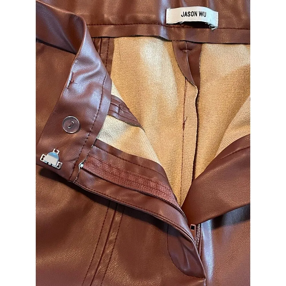 Jason Wu Brown Faux Leather Split Hem Trousers Women's Pants XS - Image 5