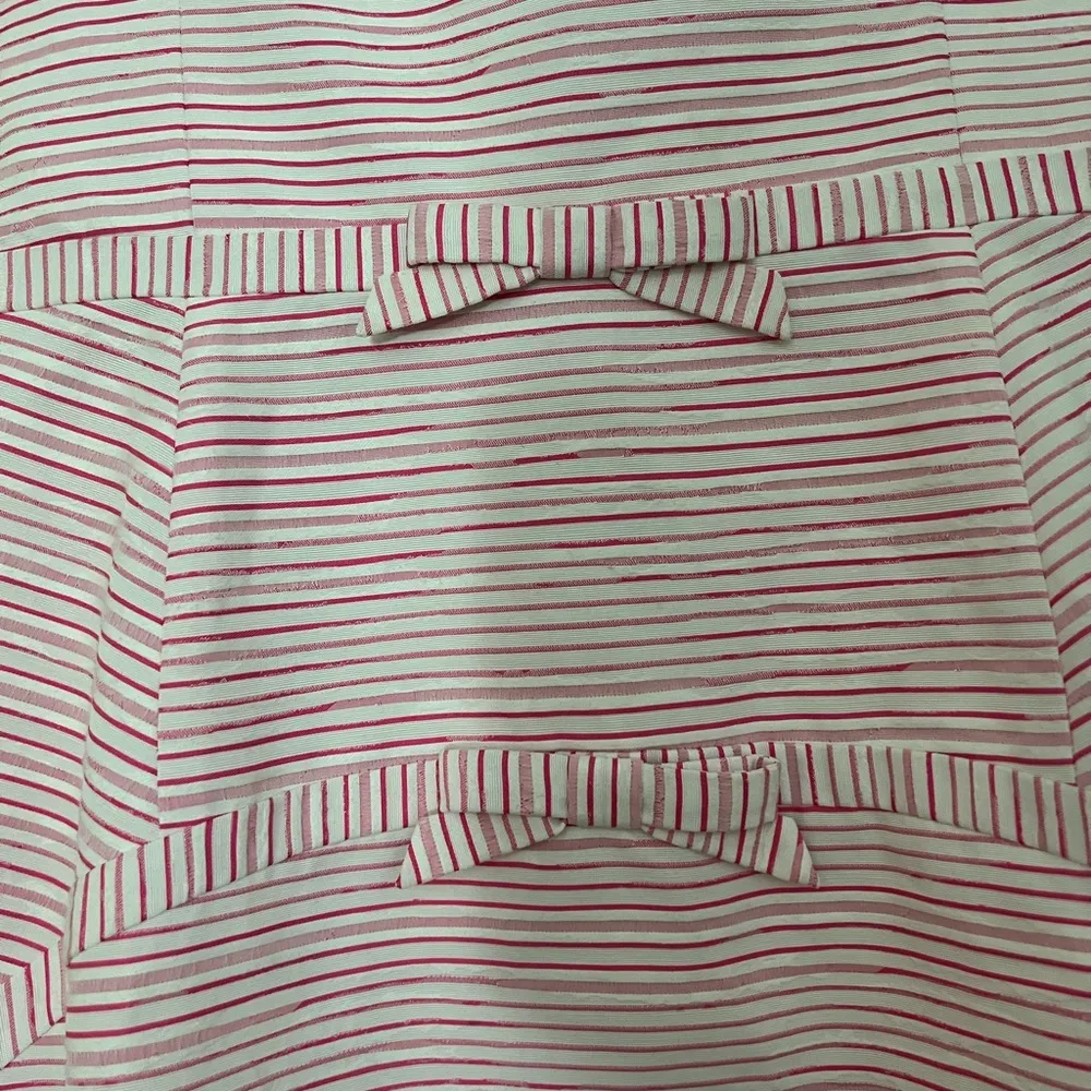 Vineyard Vines Pink Fit & Flare Cotton Striped Bow Bandeau Strapless Dress 6 - Image 5