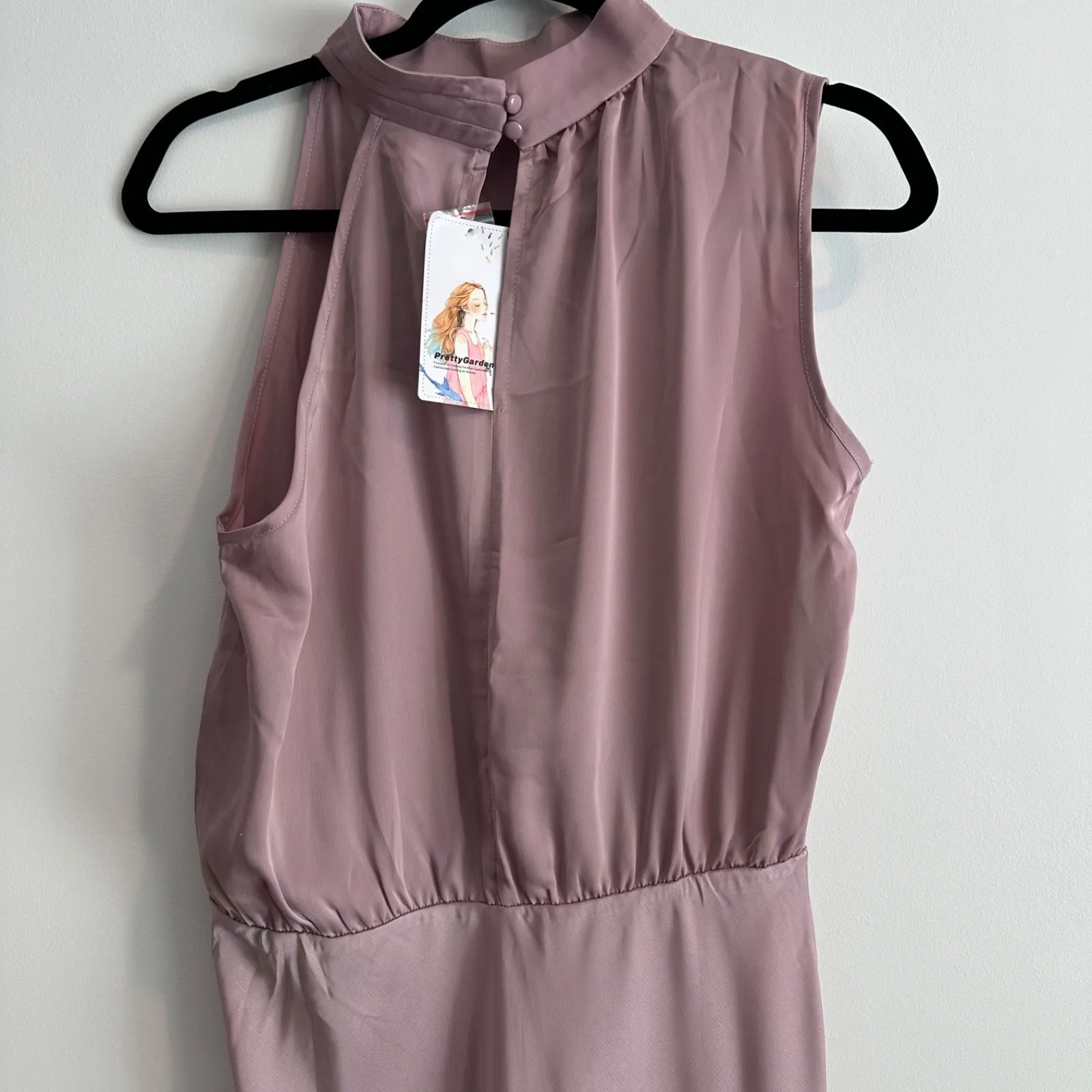 PrettyGarden High Neck Sleeveless Maxi Dress Women's Medium Purple Satin New - Image 6