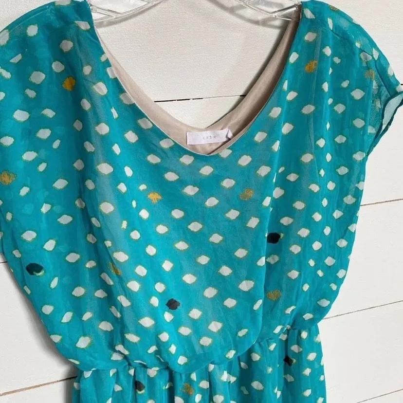 LUSH Teal Blouson Chiffon Geometric Teal Dress S - Image 6