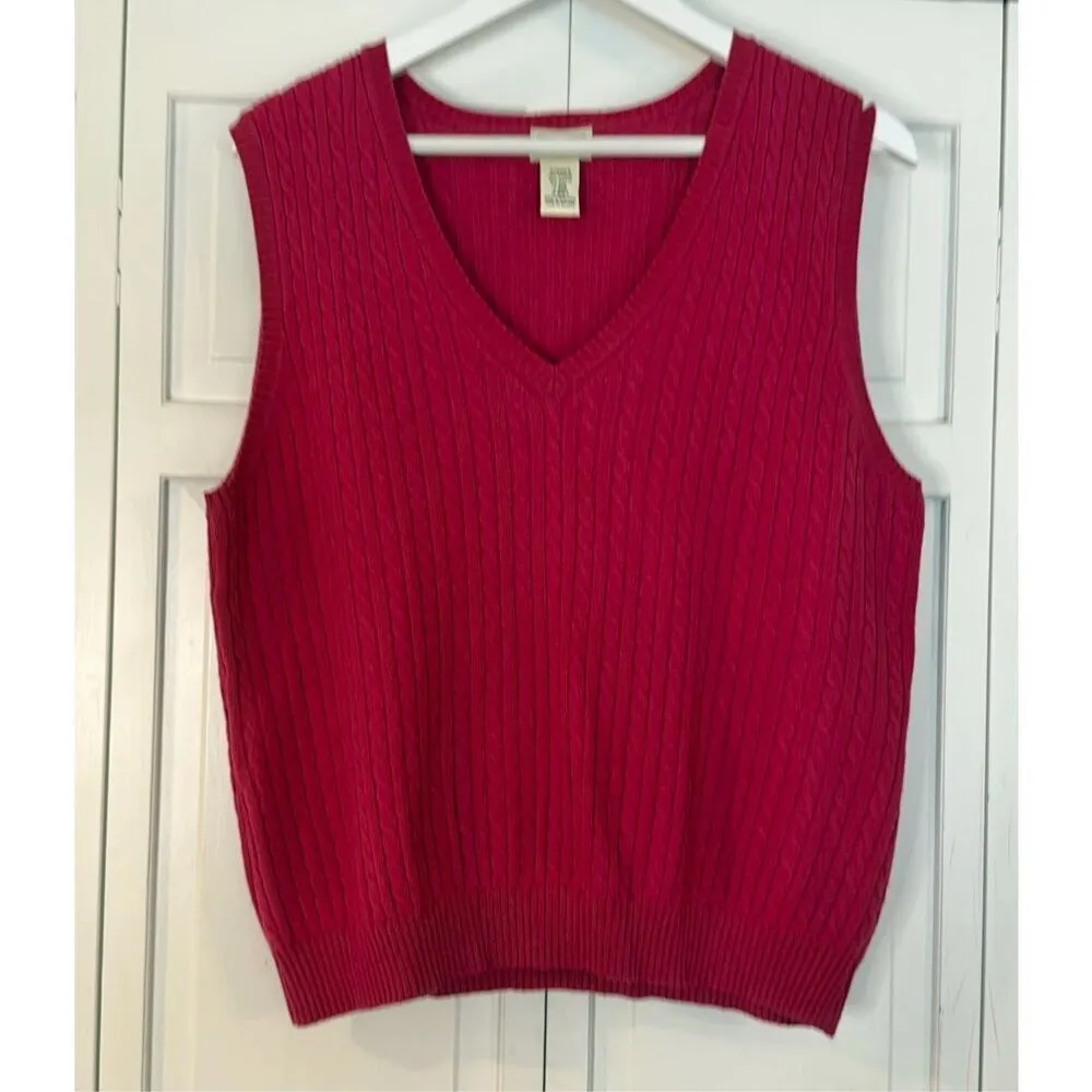 L.L. Bean cashmere wool cableknit vneck sweater vest large Pink - Image 8