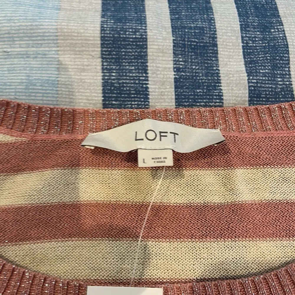 Loft women's L cream/pink striped knit long sleeve glitter sweater NWT - Image 6