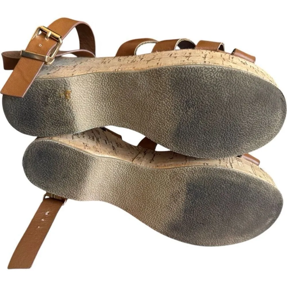 Womens Charlotte Russe Platform Strappy Black Wedge Cork Ankle Strap Sandals - 9 - Image 5