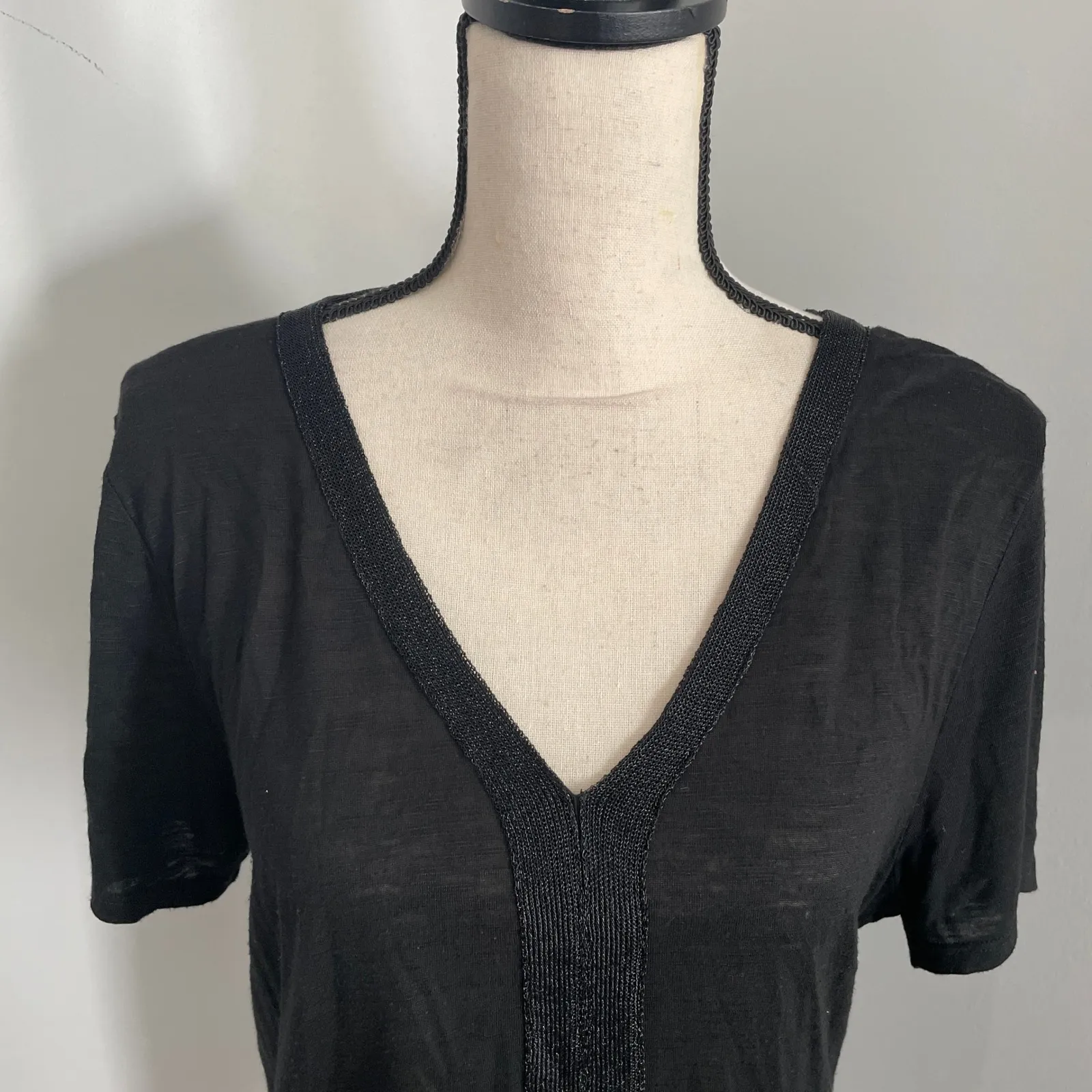 Calvin Klein Short Sleeve Shirt Large Black Embellished Mature Minimalist Blouse - Image 9