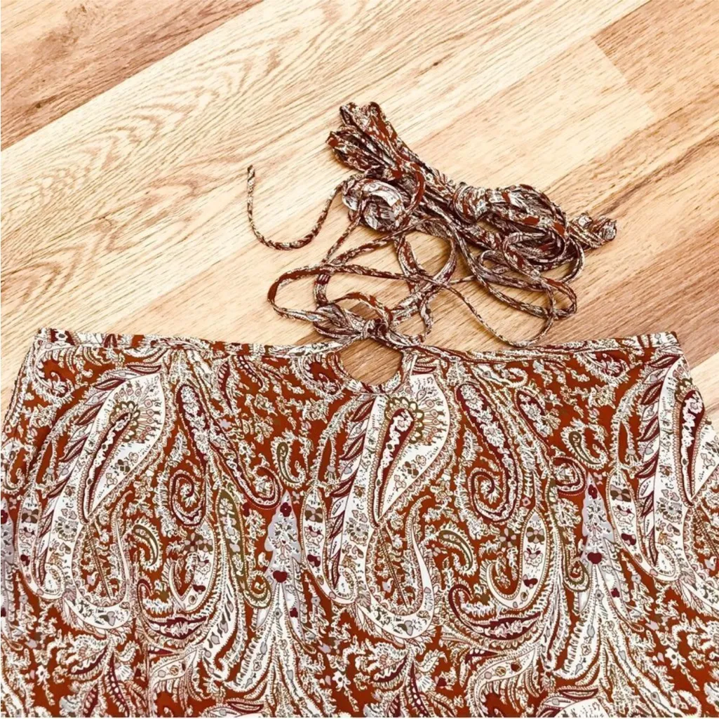 GIANNI BINI Brown Paisley Two Piece Midi Dress Set Boho Hippie 70s Size 0‎ New - Image 6