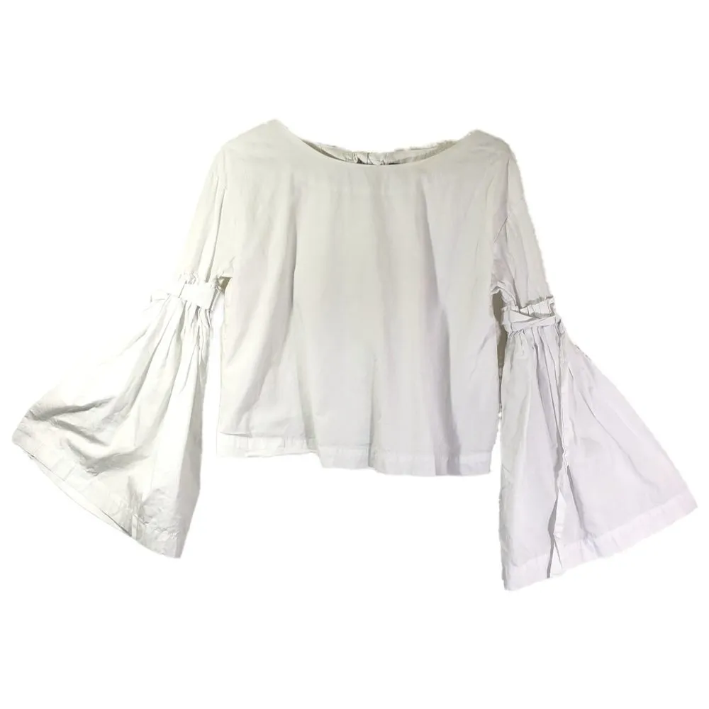 FREE PEOPLE XS White Blouse Bell Sleeves Button-Back Split Back - Image 2