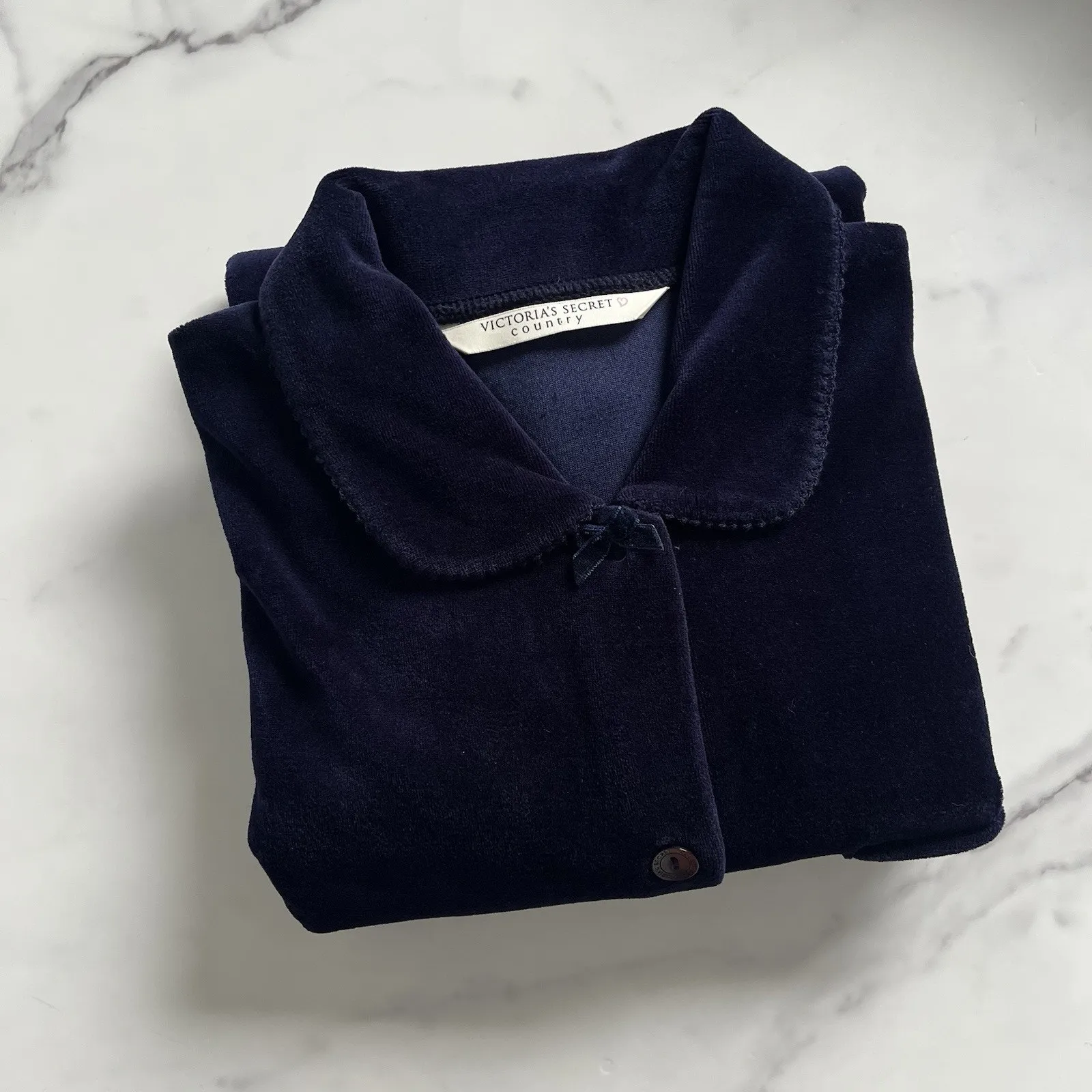 Vtg Victoria’s Secret Velvet Pajama Top Blue Velour Button Up Size S Cozy Cabin - Image 10