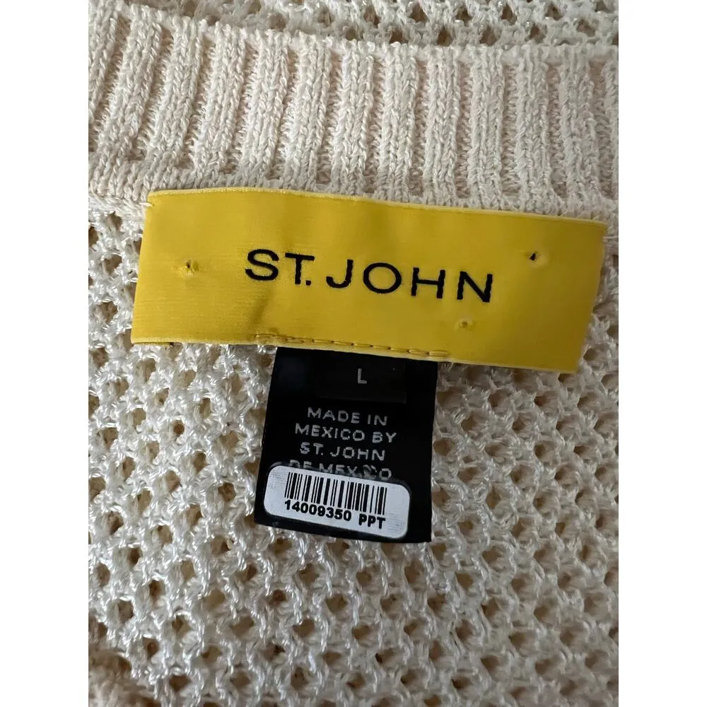 St. John cream knit V-Neck Sweater neutral coastal quiet luxury minimalist chic - Image 5