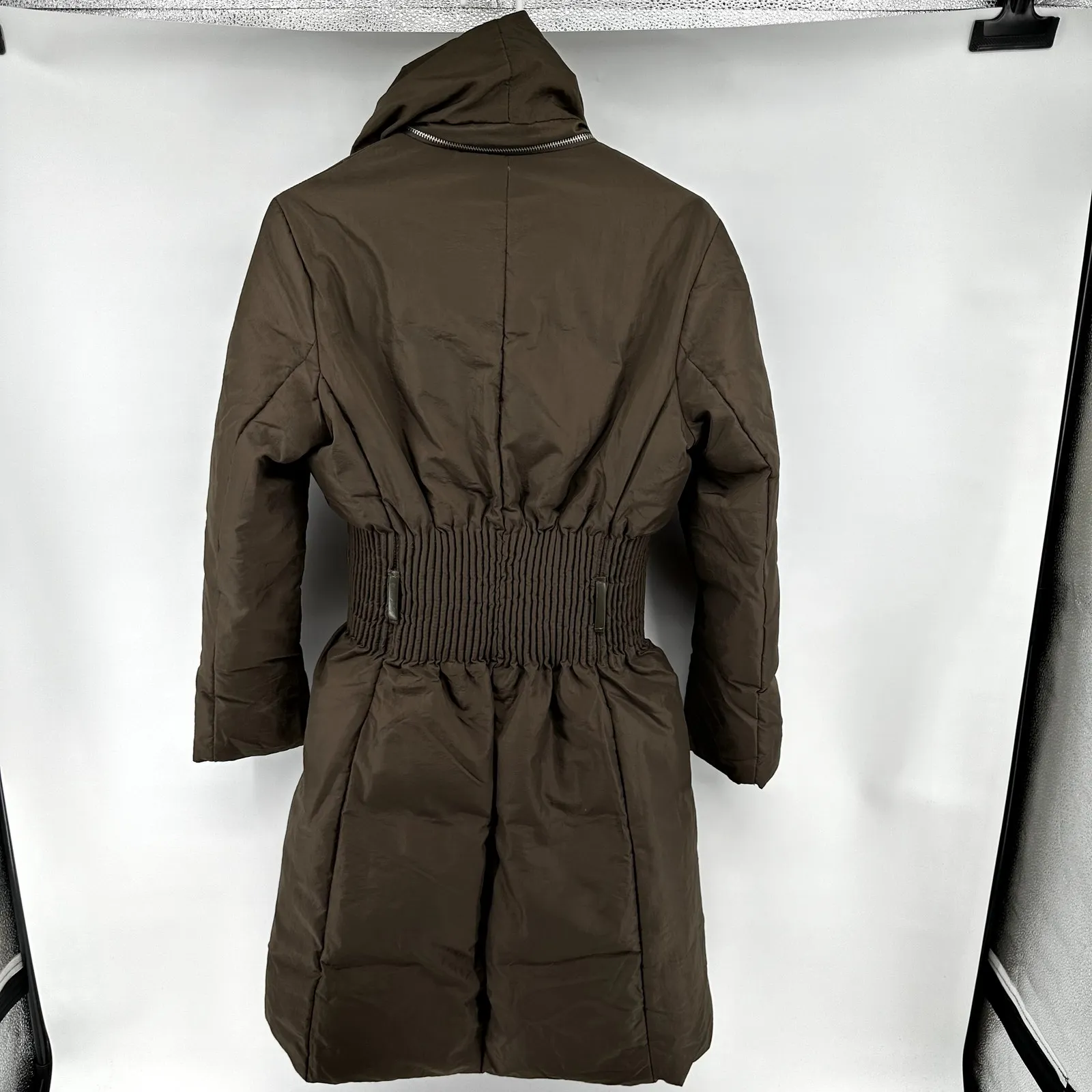 MaxMara Clasp Parka Jacket Winter Goose Down Puffer Mid Length Ruched Brown 8 - Image 9