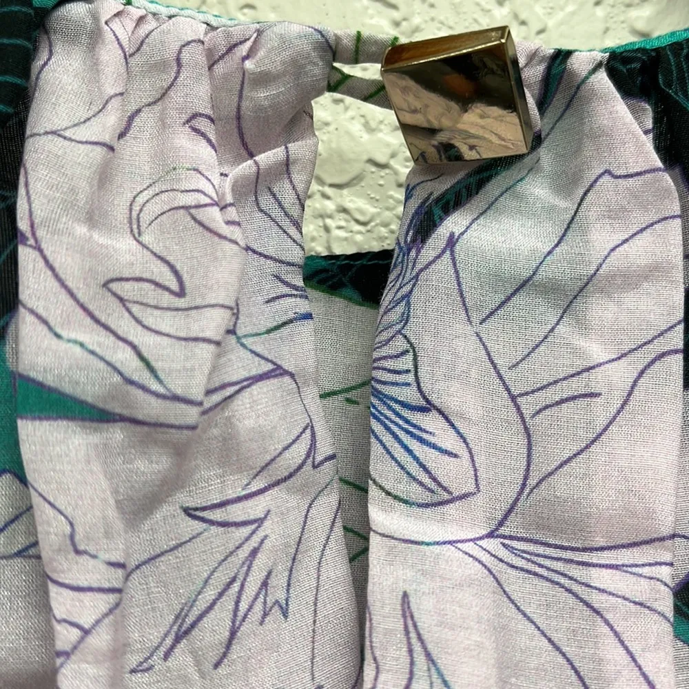 ISLA & WHITE Sleeveless Mini Dress In Floral Art Green XS Silk Cotton - Image 7