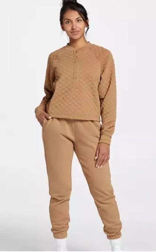 DSG Boyfriend Fleece Cinch Pants Joggers Sweatpants in Sahara Sand Size S Tan - Image 3