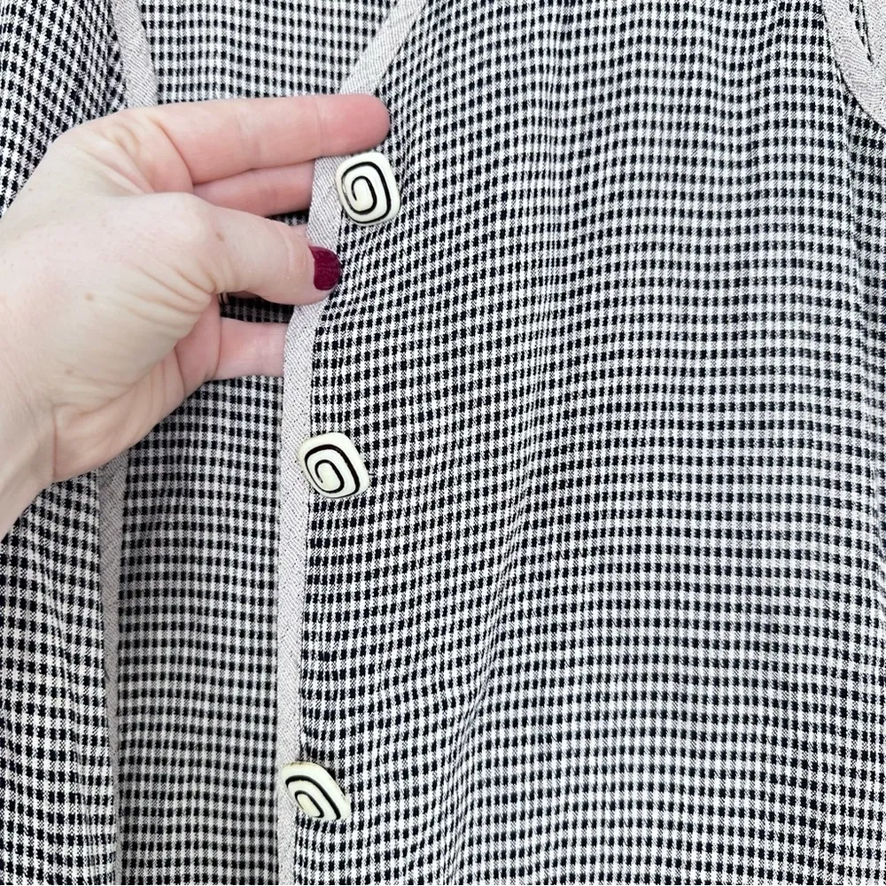 Vintage 90s Gingham Vest First Option Black & Cream Lagenlook Artistic Button Up - Image 4