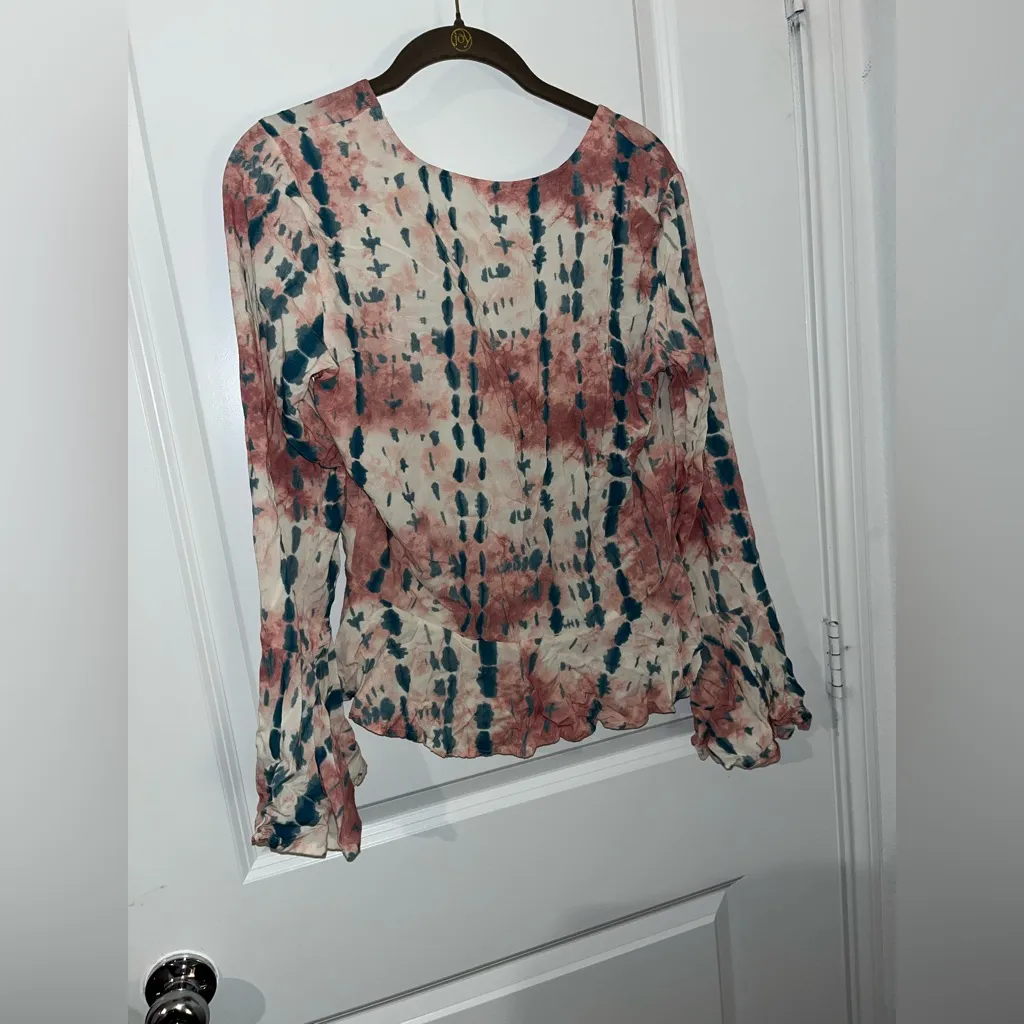 Given Kale Rustic Western Cowgirl Tie Front CropTop Plunging Neckline Peplum SzS Pink - Image 7