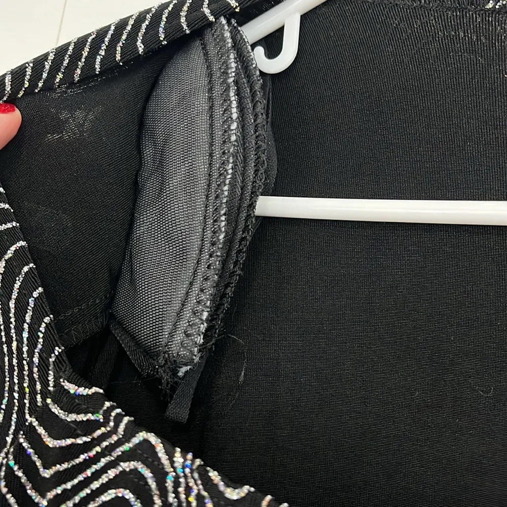 New Ronnie Nicole 1X Black, Silver Holographic Glitter Square Neck Formal Top - Image 6