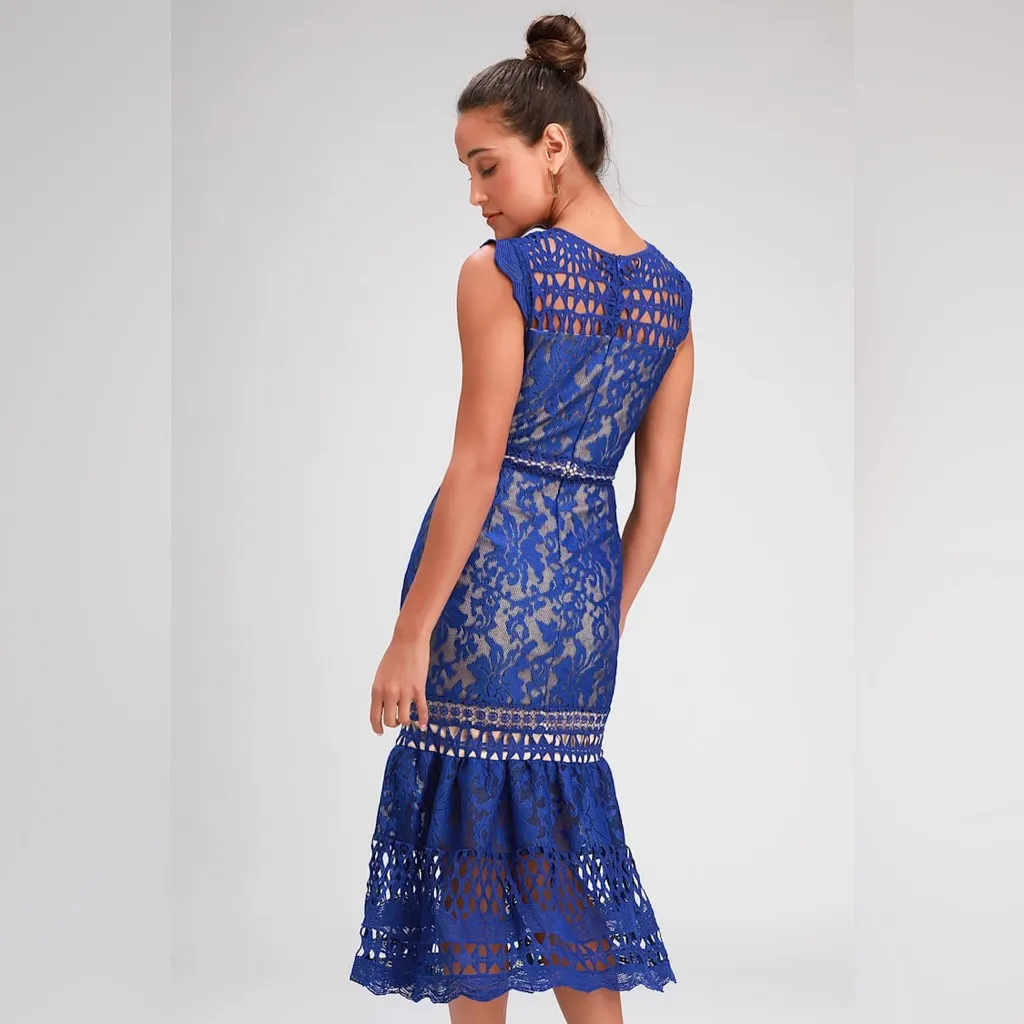 NWT Lulus | Charlee Royal Blue Lace Sleeveless Midi Dress, Size S - Image 2