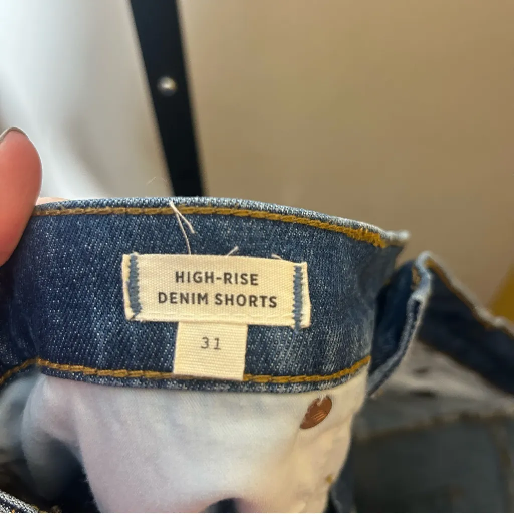 Madewell High Rise Denim Shorts Cutoff Blue Glenoaks Wash Raw Hem Size 31 (12) - Image 5