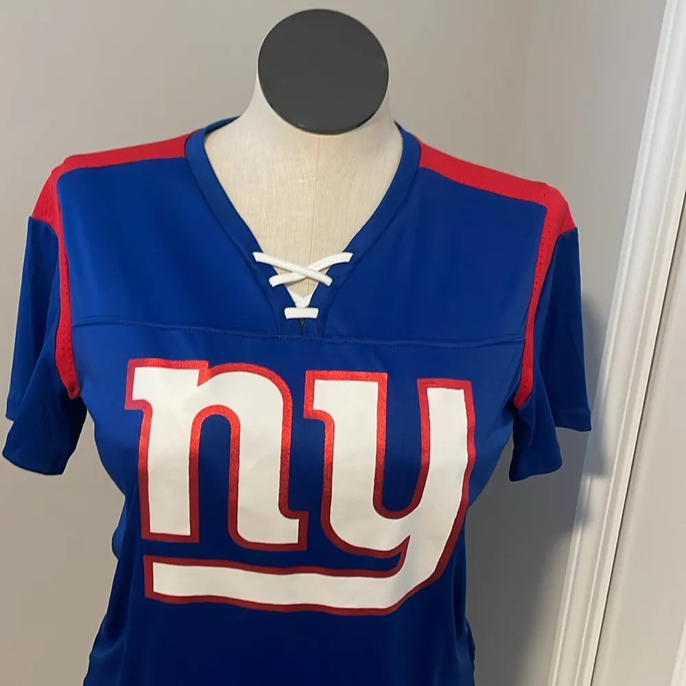 NFL New York Giants Women Short Sleeve Lace Up V-Neck Fashion Jersey top medium - Image 4