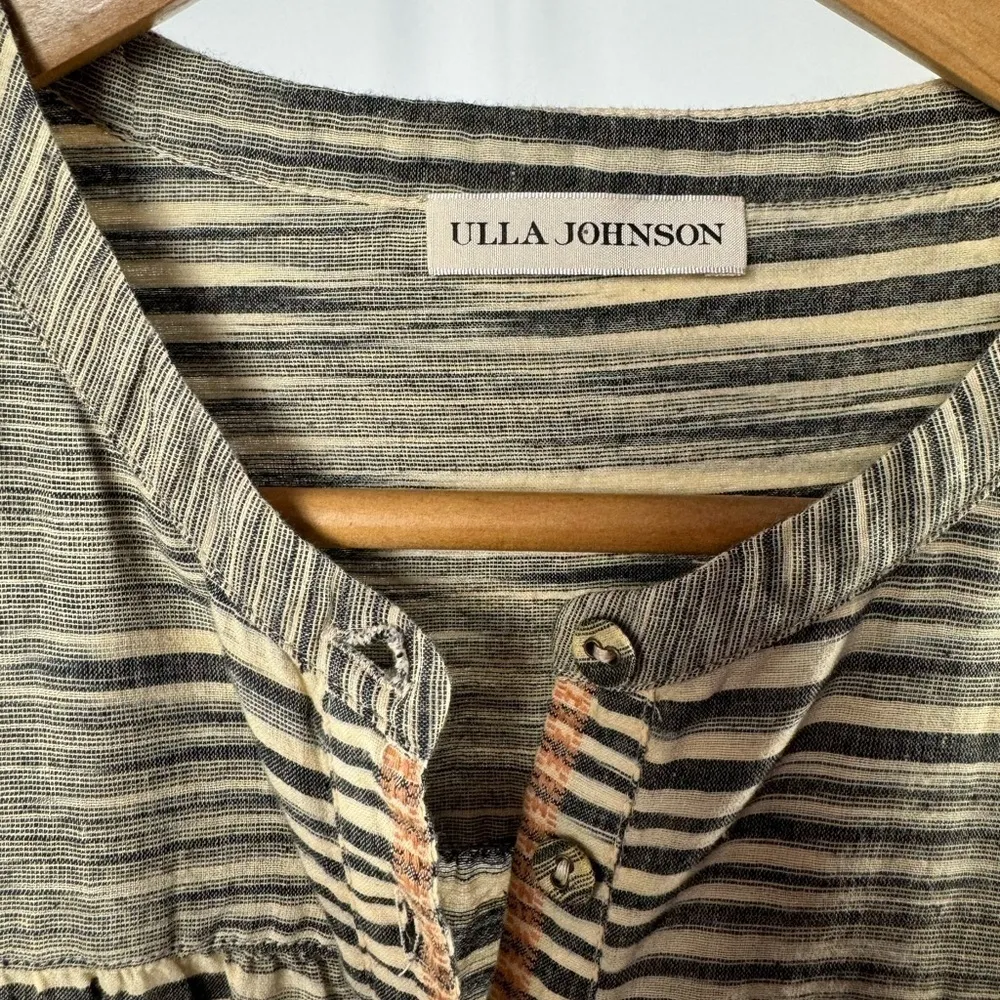 Ulla Johnson Fiora Cotton Long Sleeve Stripe Dress in Neutral Size‎ 12 - Image 11