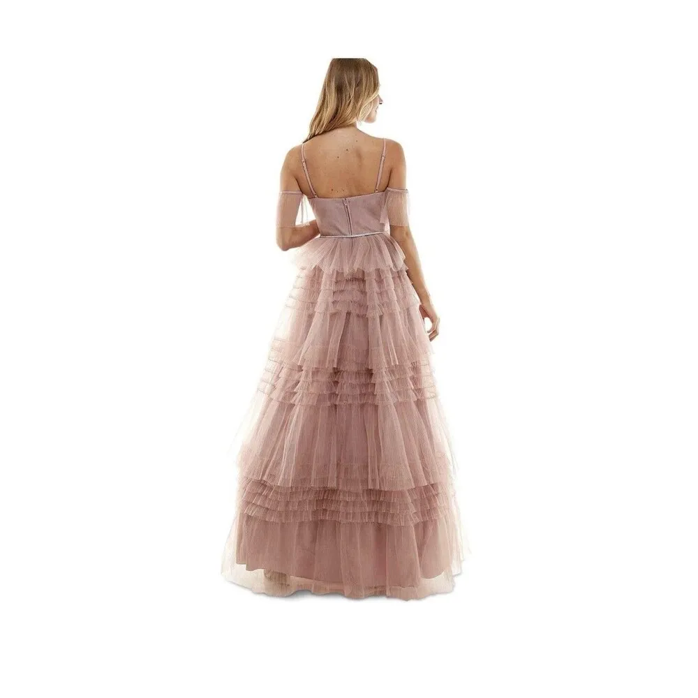 Say Yes to the Prom Juniors' Pleated Mesh Tiered Gown Dress Size 1 French Mauve - Image 3