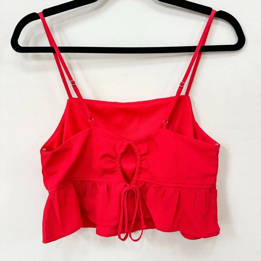 Red cropped cami, adjustable straps, back cut out detail, by LE LIS - Image 2