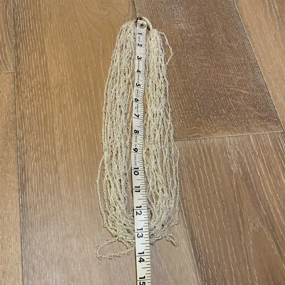 Hand crocheted scarf necklace in white multi strand beaded - Image 6