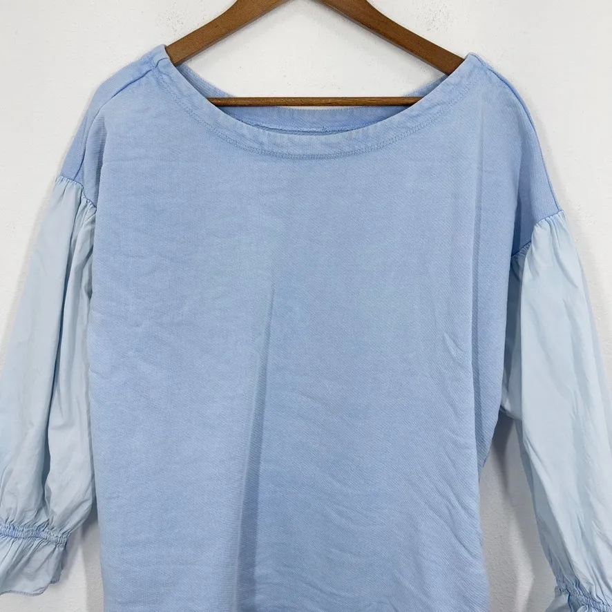 Pilcro Light Blue Cotton Blend Long Sleeve Ruffle Cuff Sweatshirt Top Women's M - Image 2