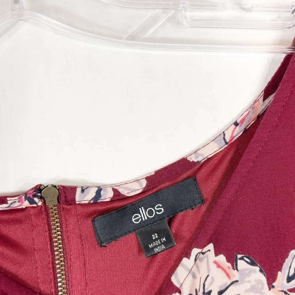 Ellos Plus Size 22 Dress Shift Maroon Floral Shift Mini Lined Back Zip‎ 1514 Red - Image 7