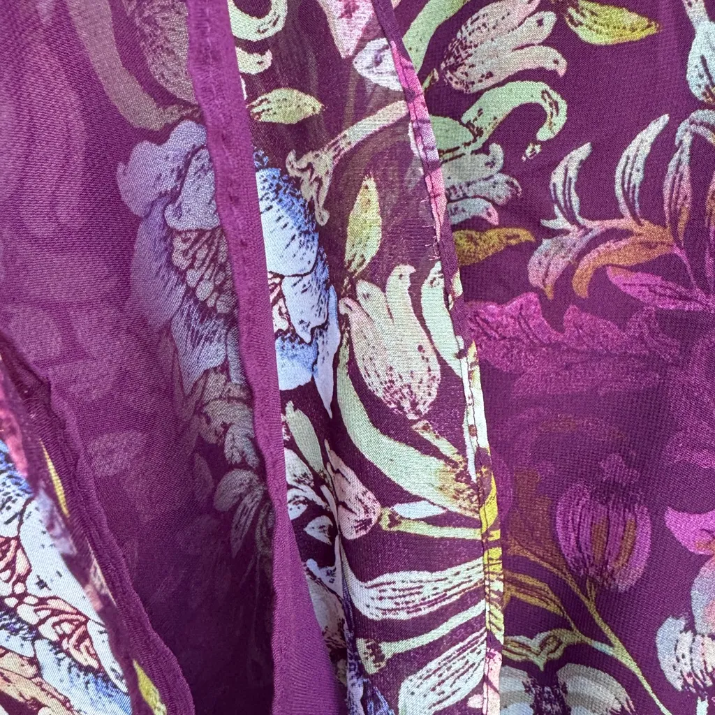 INVESTMENTS L Burgundy Floral Blouse | Long Sleeve Chiffon Top Size L - Image 11