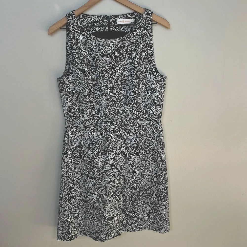 Tory Burch Paisley Doodle Print Sheath A-line Black and White Dress Size 10 - Image 5