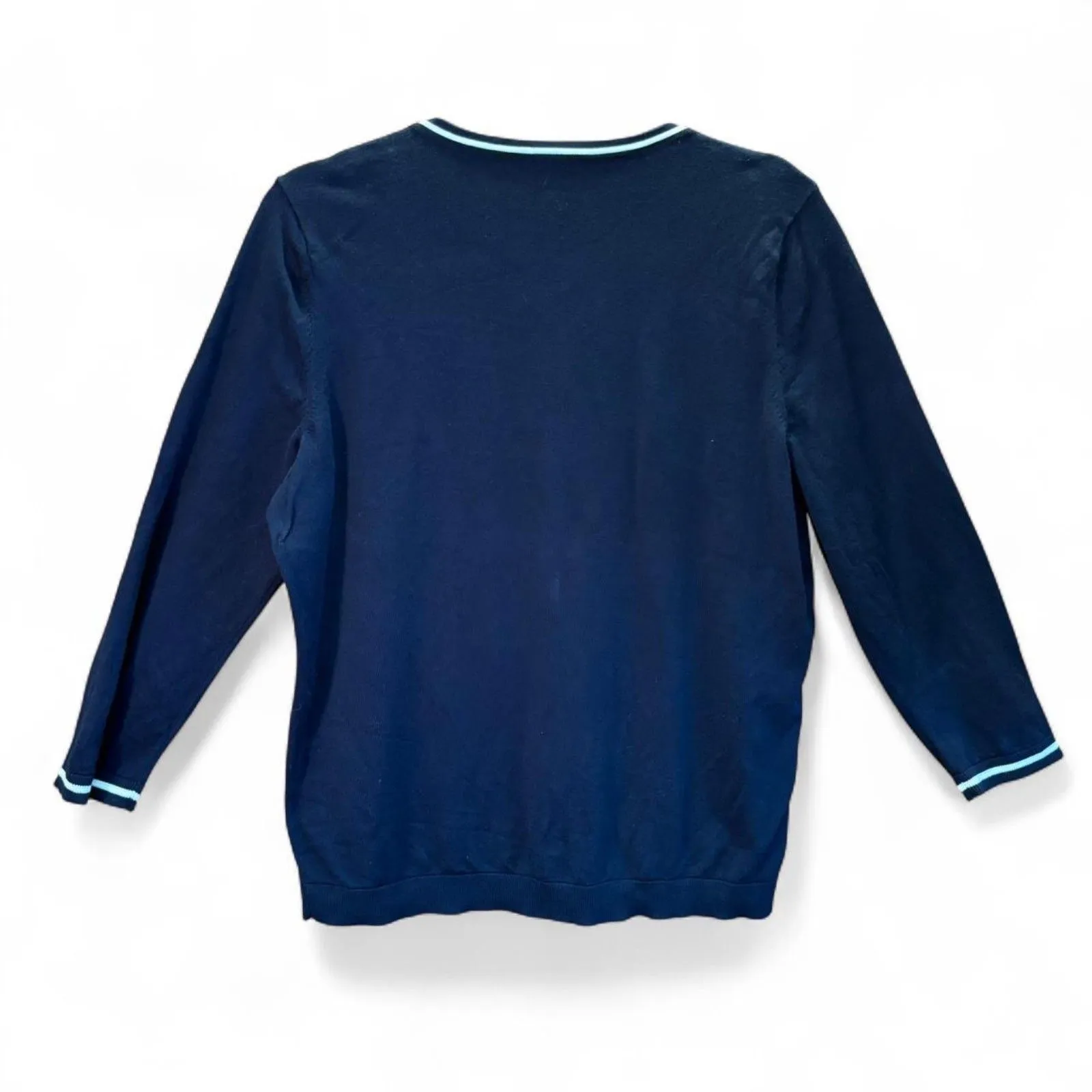 Talbots Navy Embroidered Preppy Charming Cardigan Tennis Golf Classic Knit sz L - Image 6