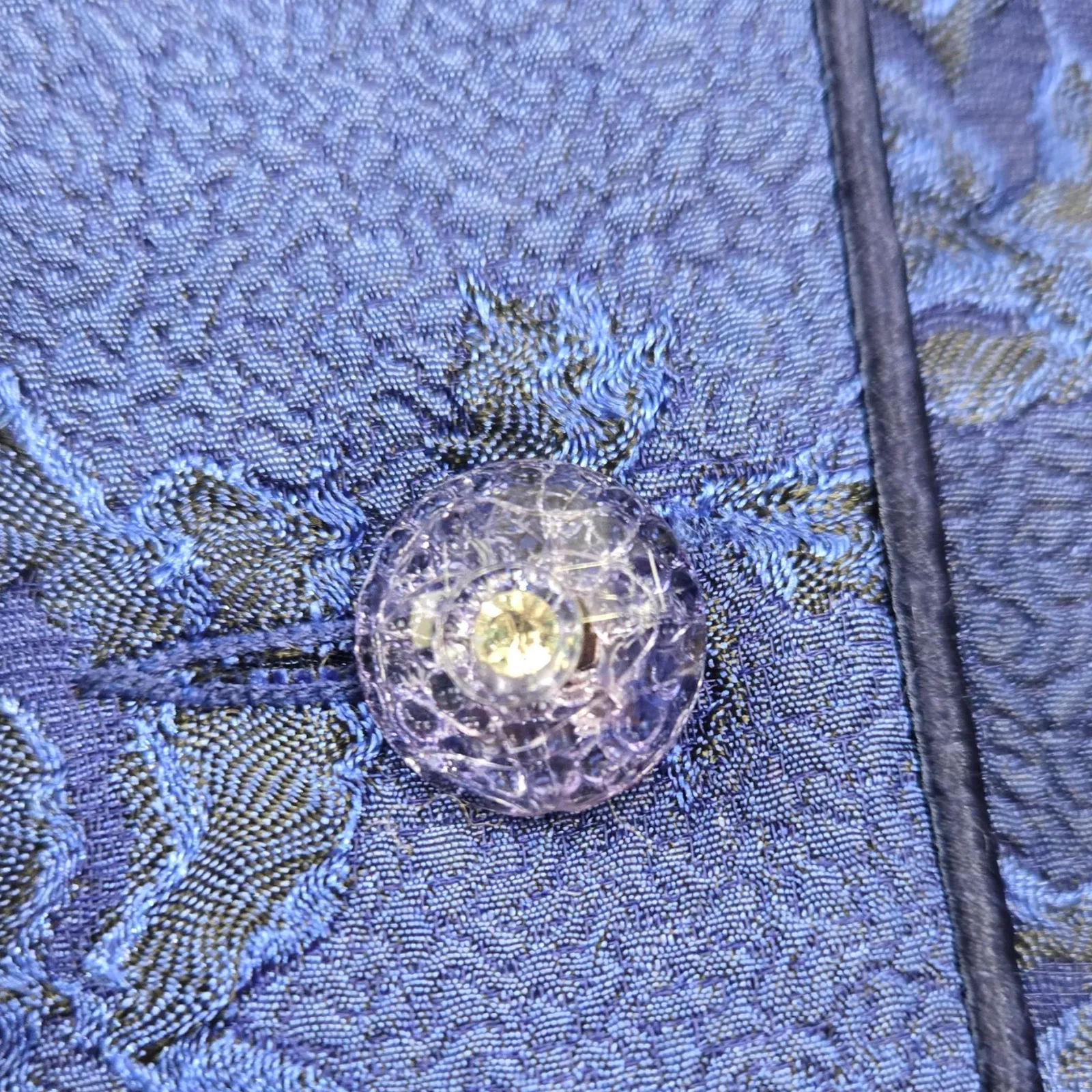 Vintage 80s Royal Blue Jacquard Skirt Suit Floral Formal Skirt Blazer Size 12P - Image 7