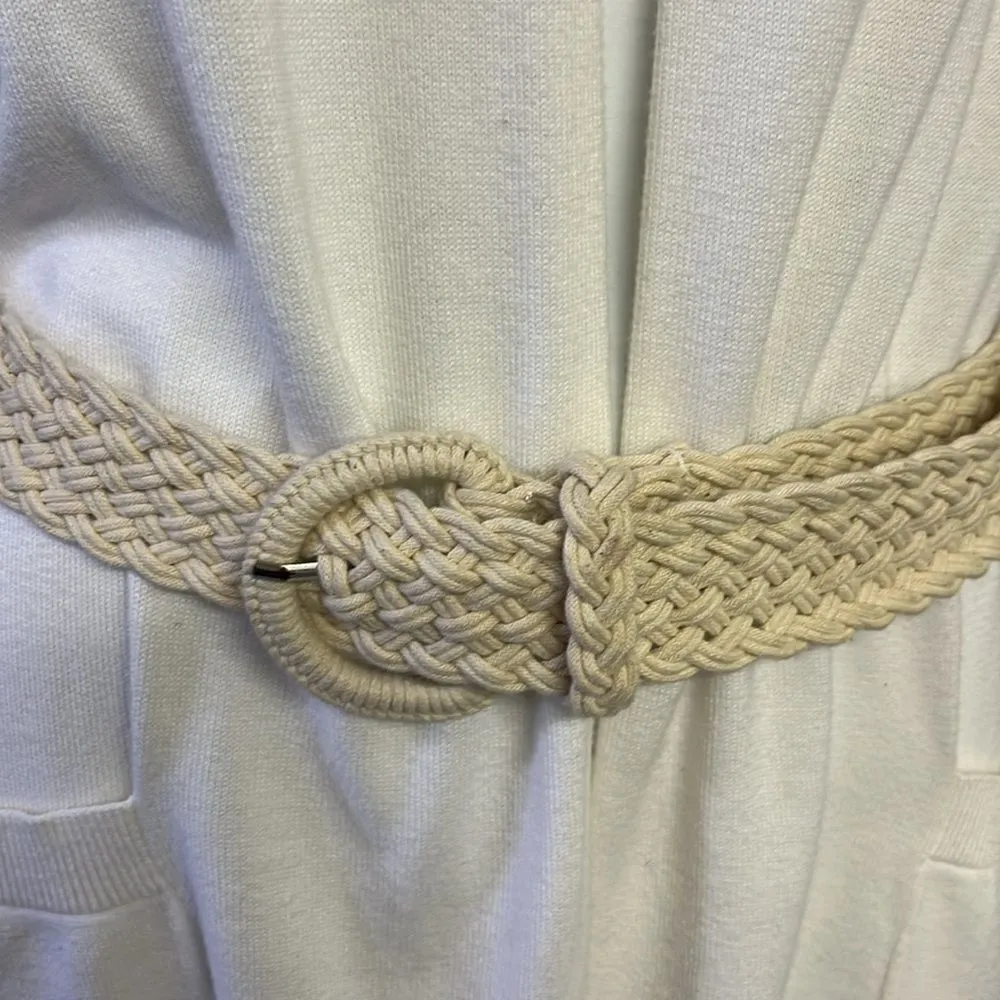 Michael Kors Cream Short Sleeve Cardigan Sweater Tunic with Beige Belt- Small - Image 6