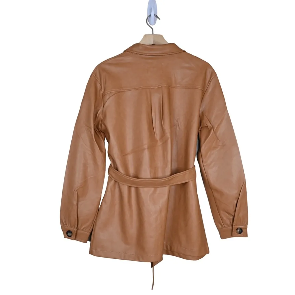 DOLCE CABO Womens M Vegan Leather Short Trench Coat in Camel NEW Size M - Image 3